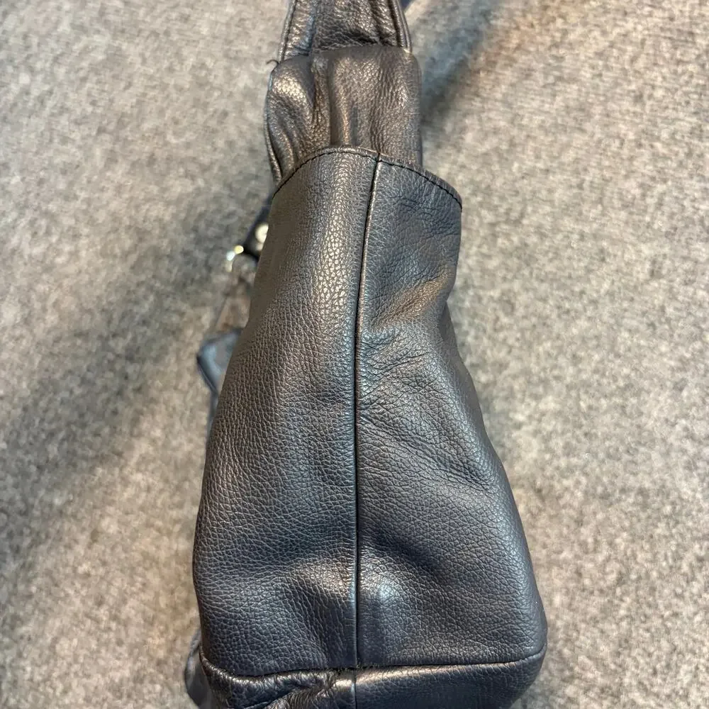 Vintage Black Pebbled Leather Hobo Shoulder Bag Purse Handbag Pocket Mexico